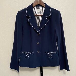 Women’s Navy Blue Polka Dot Trim Blazer 8 Preppy Office Academia Twee Heritage